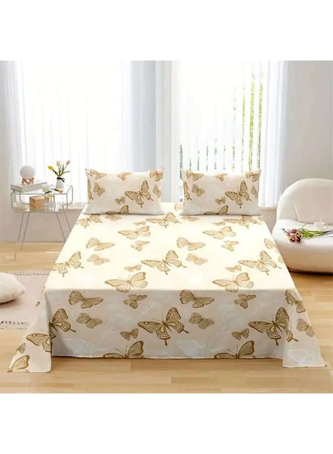 Light Yellow Butterfly Pattern Bedding Set 4 Piece 100 Polyester Sanded Sheets 60 24 by 79 92 Inches - Image 5